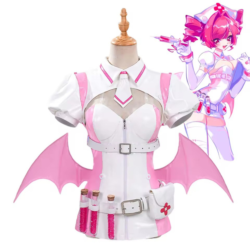 Muse Dash Nurse Costume - White Pink Dress Accessories Full Set Muse Dash Nurse Cosplay