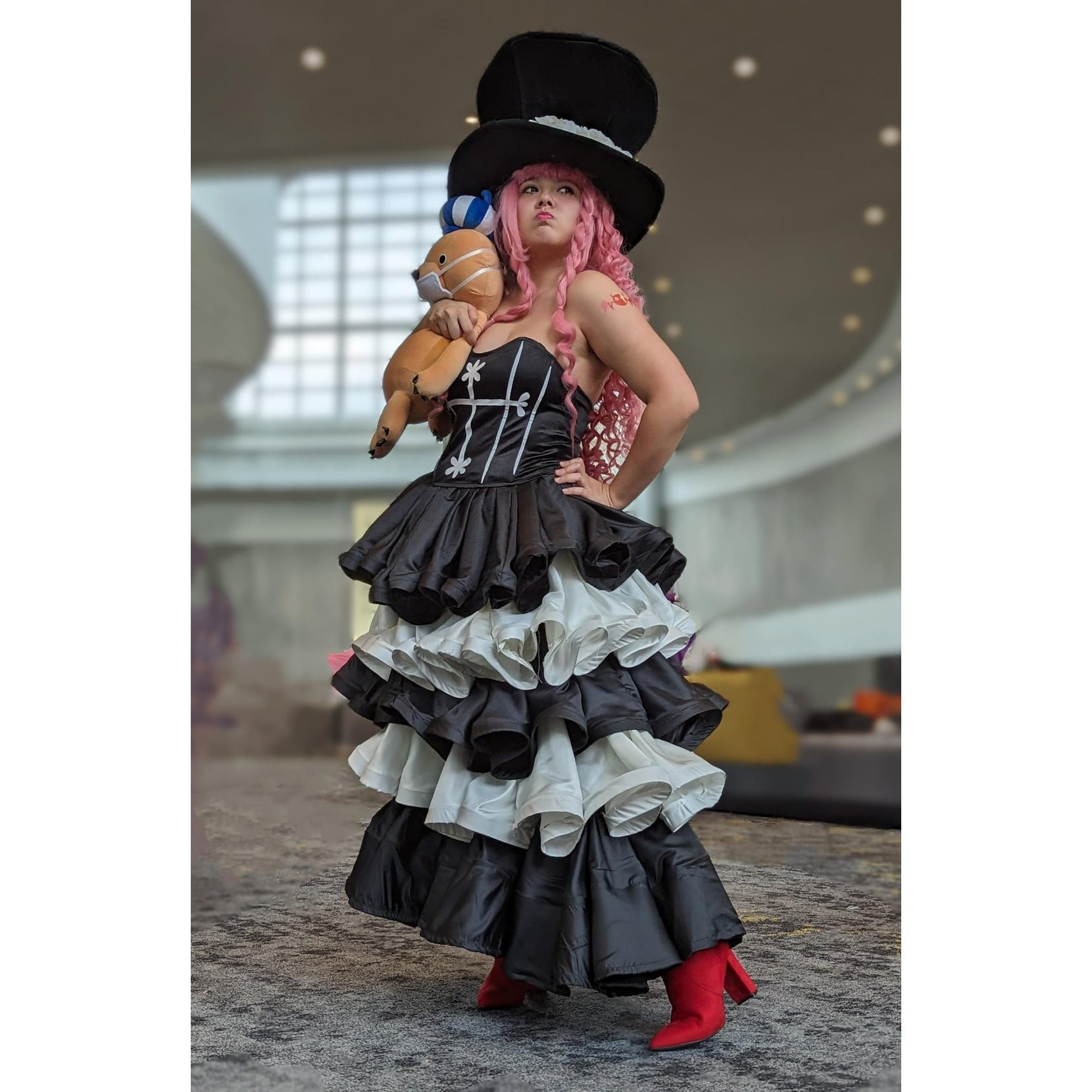 One Piece Perona Costume - Black And White Dress Hat Set Perona Cosplay