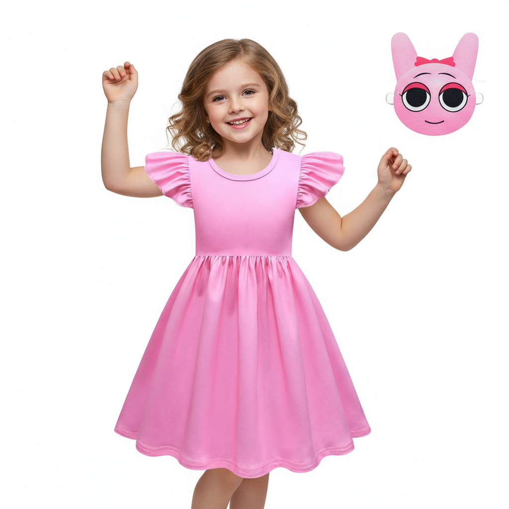 Girls Sprunki Pinki Costume - Dress Mask Set Pink Sprunki Cosplay