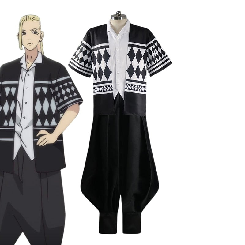 Boys Tokyo Revengers Ken Ryuguji Costume - Black & White Shirt Pants Set Tokyo Revengers Ken Cosplay