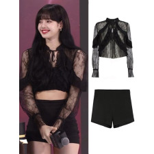 Blackpink Lisa Costume - Black Sexy Frilled Lace Top Short Lisa Cosplay
