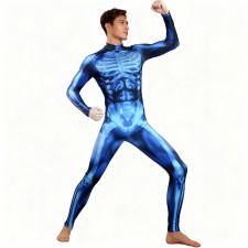 Male X-Ray Skeleton Halloween Costume - Blue X-Ray Bodysuit Skeleton Cosplay