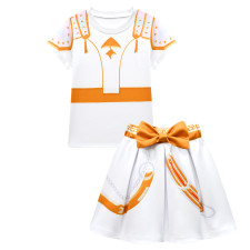 Girls K-Pop Demon Hunters Zoey Costume - White Gold Shirt Skirt Set Stage Outfit Zoey Cosplay