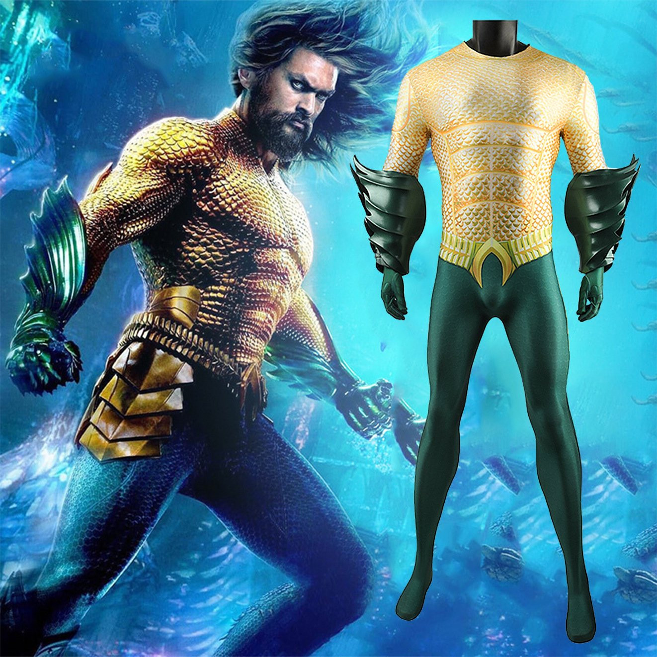 Aquaman Costume - Bodysuit Type4 with Cuffs Aquaman Cosplay