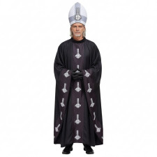 Ghost Papa Emeritus Costume - Black Robe Headdress Papa Emeritus Cosplay