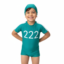 Kids Squid Game 222 Swimsuit Costume - One Piece Green Swimsuit with Swimming Cap Squid Game Cosplay