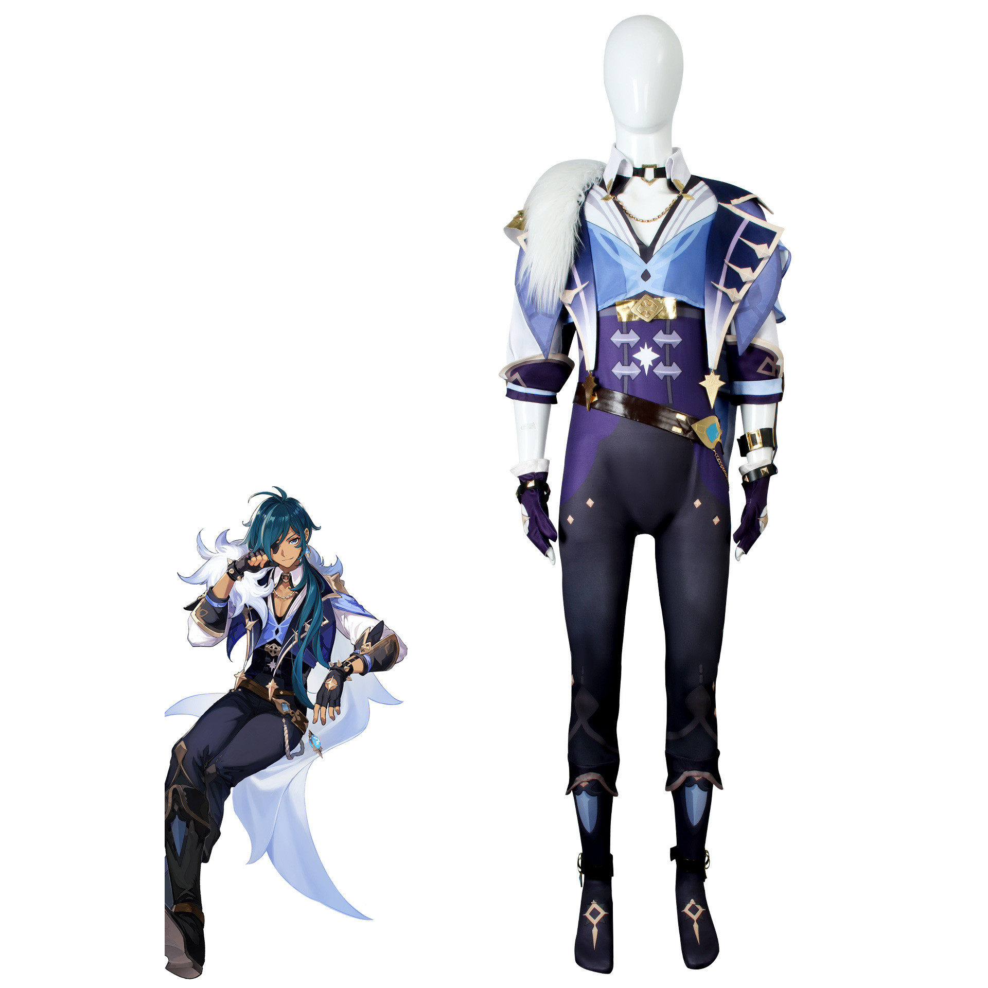 Genshin Impact Kaeya Costume - Blue Bodysuit Shirt Full Set Kaeya Cosplay