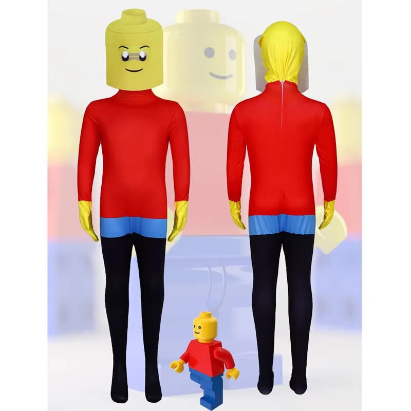 Lego Brick Man Costume - Lycra Bodysuit Mask Lego Brick Man Cosplay