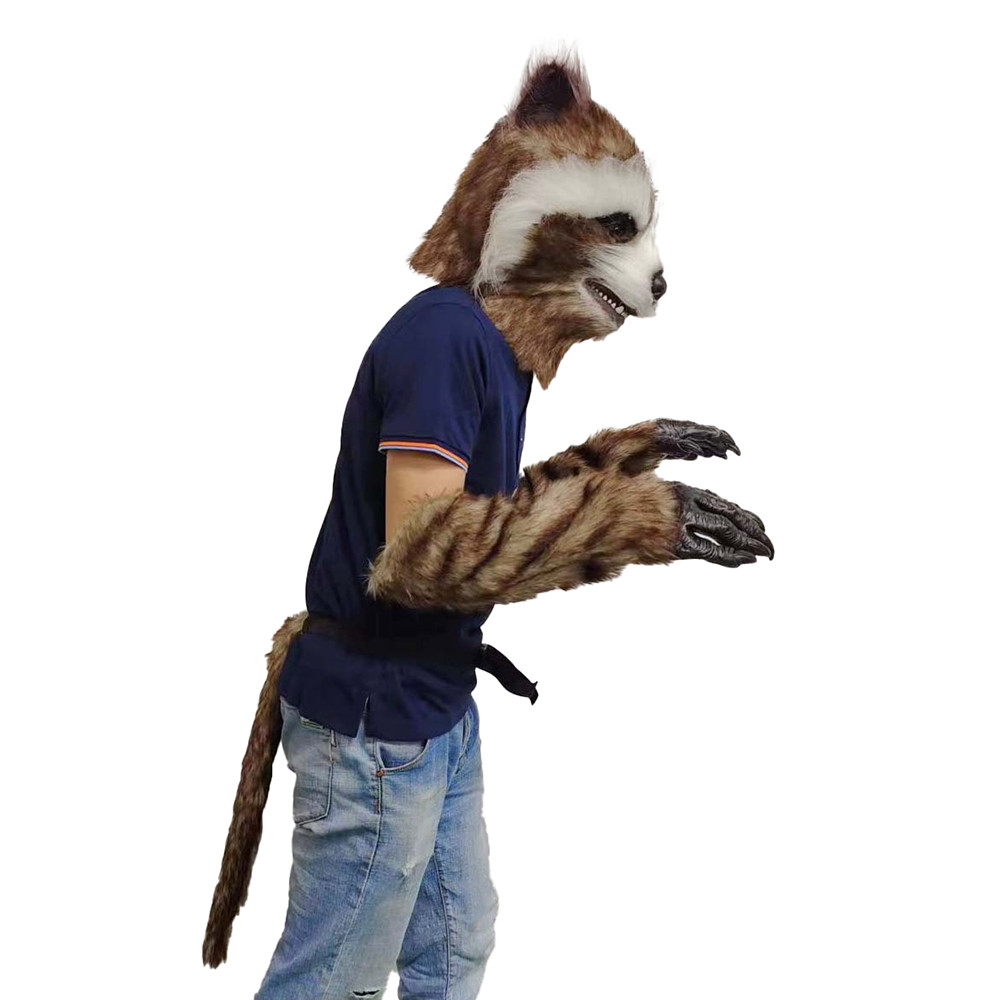 Guardians Of The Galaxy 3 Rocket Raccoon Mask Claws and Tail Set - Rocket Raccoon Cosplay Costume Prop Set