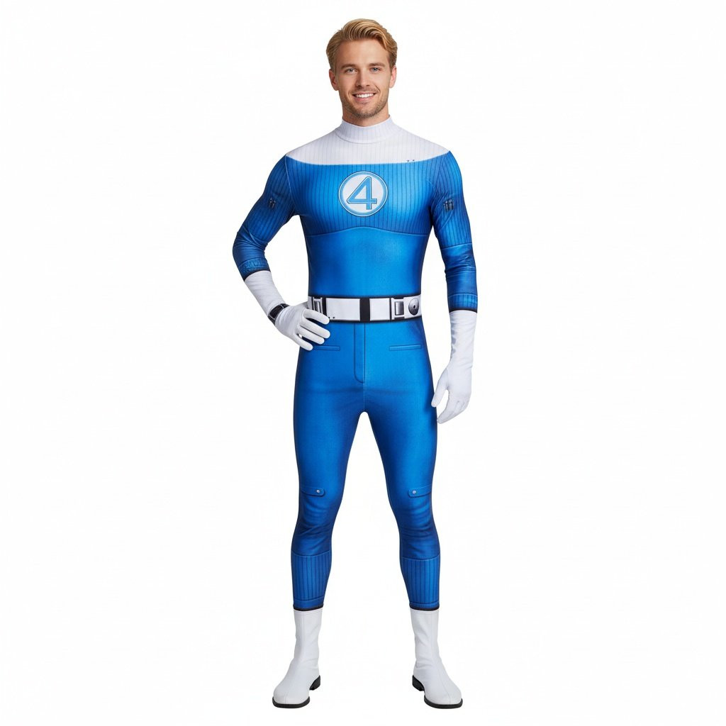 Men The Fantastic Four First Steps Costume - White Collar Jumpsuit Fantastic Four Suit Cosplay