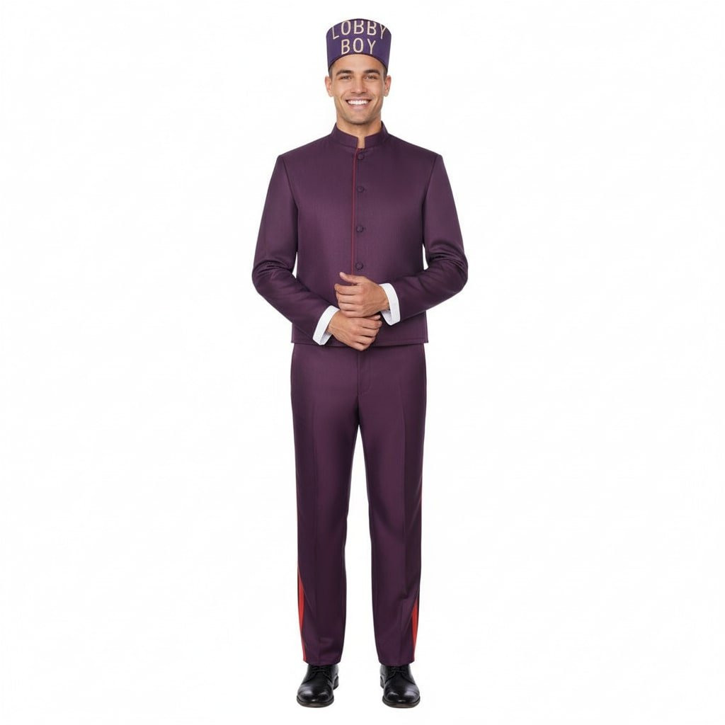 The Grand Budapest Hotel Lobby Boy Costume - Purple Suit Lobby Boy Cosplay