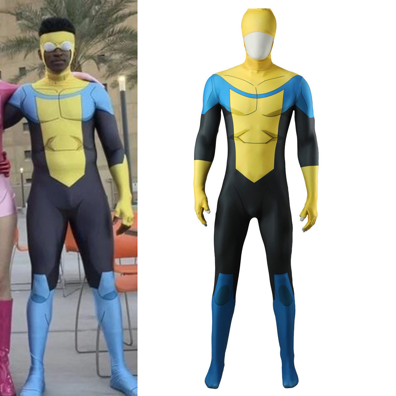 Invincible Comic Style Original Suit Costume - Yellow Black and Blue Comic Style Bodysuit Invincible Cosplay