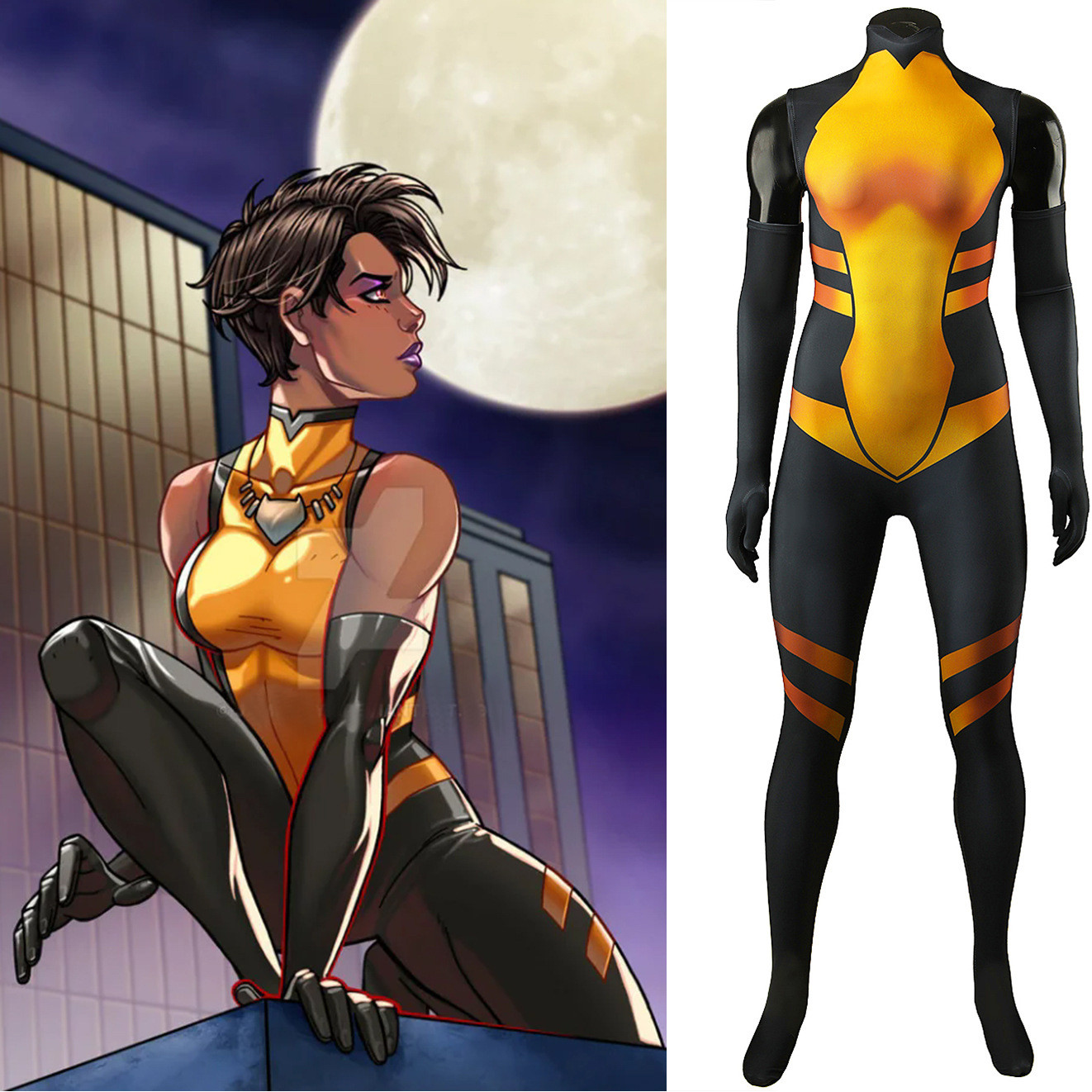 Vixen the Movie Mari McCabe Black & Yellow Animated Pattern Bodysuit Vixen Cosplay
