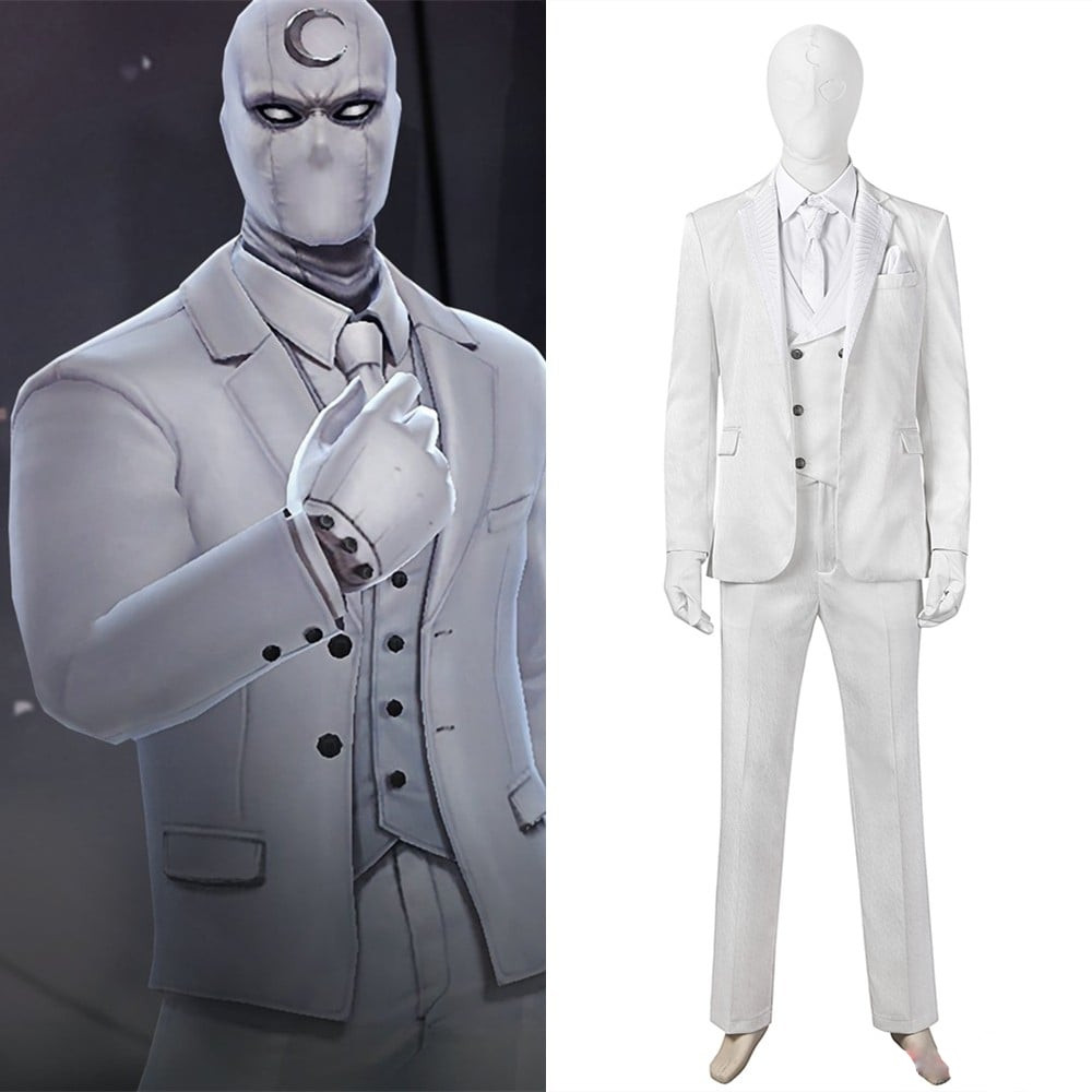 Moon Knight Costume - All White Tuxedo Suit Moon Mask Set Moon Knight Cosplay