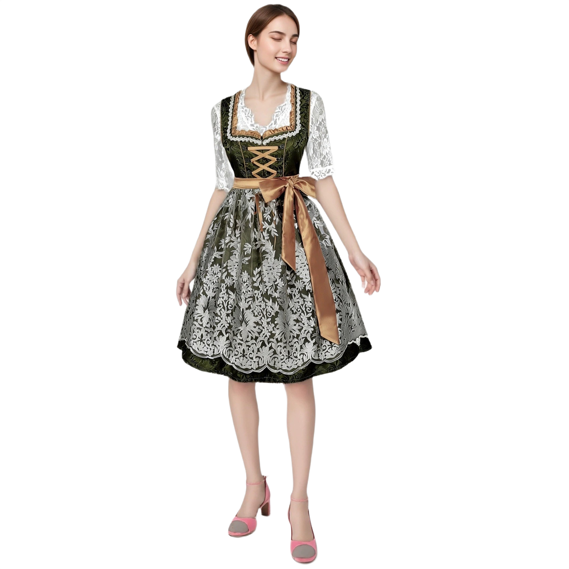 German Oktoberfest Costume - Green Dirndl Dress Oktoberfest Cosplay