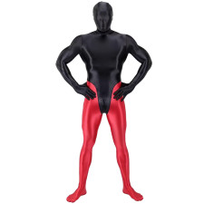 Two Tone Black And Red Halloween Costume - Funny Black & Red Bodysuit Mask Set Cosplay