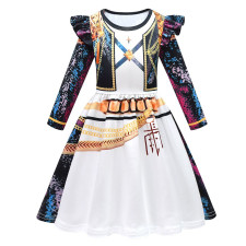 Girls K-Pop Demon Hunters Rumi Costume - Black White Gold Long Sleeved Mini Dress Stage Outfit Rumi Cosplay