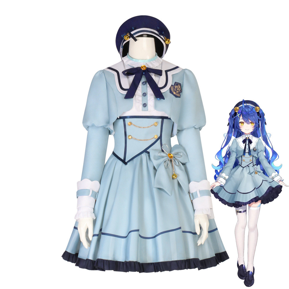 Vtuber Amamiya Kokoro Costume - Blue Dress Hat Set Amamiya Kokoro Cosplay
