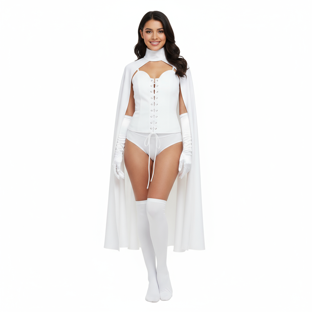 X-Men Emma Frost Costume - White Bodysuit Cape Emma Frost Cosplay