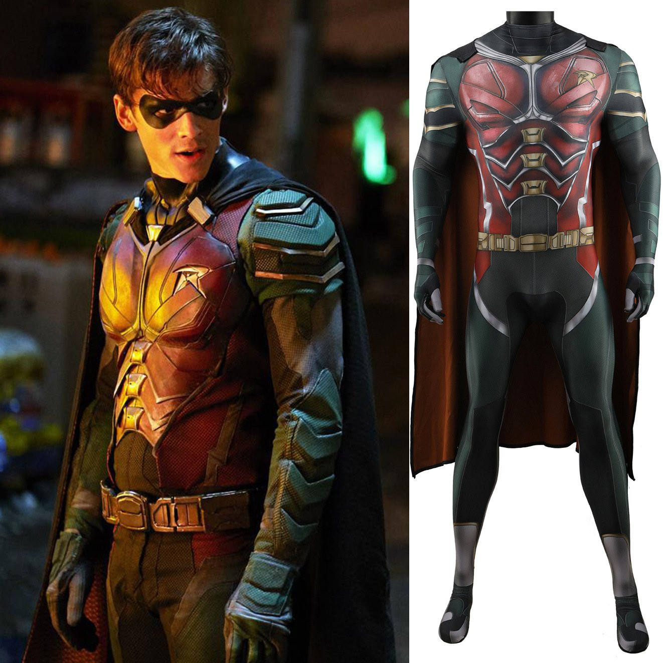 Titans Robin Brenton Thwaites Costume - Bodysuit Cape Set Robin Cosplay
