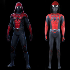 Spider-Man 2 Spider-Man Red Black Evolved Suit Costume - Bodysuit Hood Spider-Man Red Black Evolved Suit Cosplay