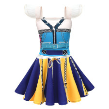 Girls K-Pop Demon Hunters Zoey Costume - Blue Yellow Puffed Sleeves Mini Dress Zoey Cosplay