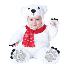 Baby Polar Bear With Scarf Costume InCharacter - Onesie Jumpsuit Polar Bear With Scarf Cosplay