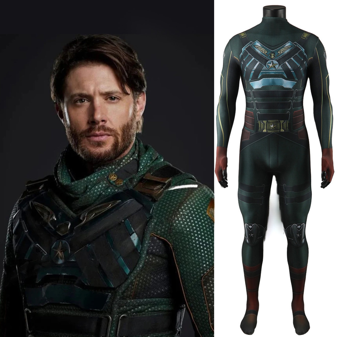 The Boys Soldier Boy Costume - Dark Green Burgundy Bodysuit Soldier Boy Cosplay