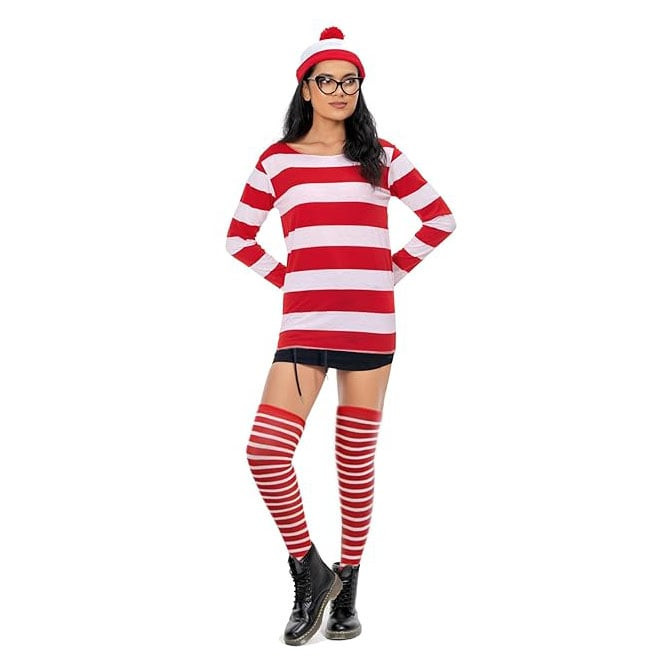 Women and Girls Where's Waldo Costume - Striped Dress Full Set Waldo Cosplay