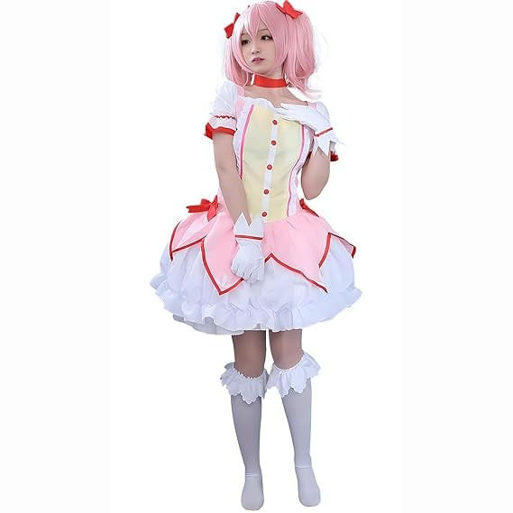 Puella Magi Madoka Magica Madoka Kaname Costume - White Pink Dress Madoka Kaname Cosplay