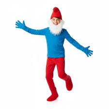 Kids Smurfs Papa Smurf Costume - Blue Red Shirt Pants Hat Set Papa Smurf Cosplay