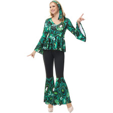 Women's Hippie 70's Costume - Shirt Pants Bandana Set Hippie Cosplay