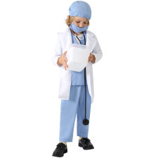 Kids Doctor Costume - Light Blue Scrub Suit and Coat Doctor Cosplay