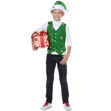 Kids Christmas Costume - Green Vest Hat Set Christmas Cosplay