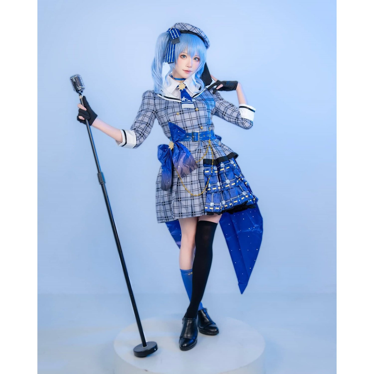 Vtuber Hoshimachi Suisei Costume - Checkered Dress Hat Set YouTuber Hoshimachi Suisei Cosplay