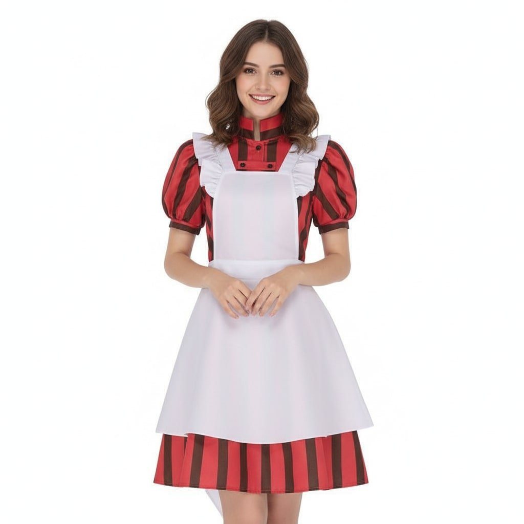 The Boy And The Heron Kiriko Maid Costume - Red Dress Apron Set Kiriko Cosplay