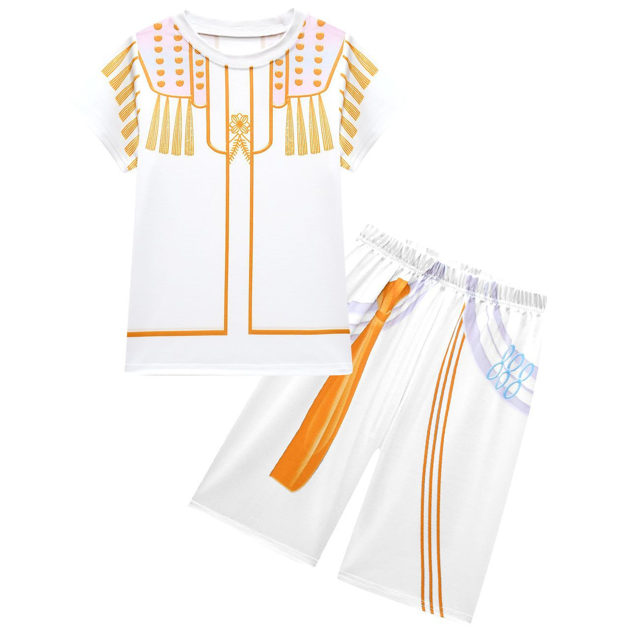 Girls K-Pop Demon Hunters Mira Costume - White Gold Shirt Shorts Set Stage Outfit Mira Cosplay