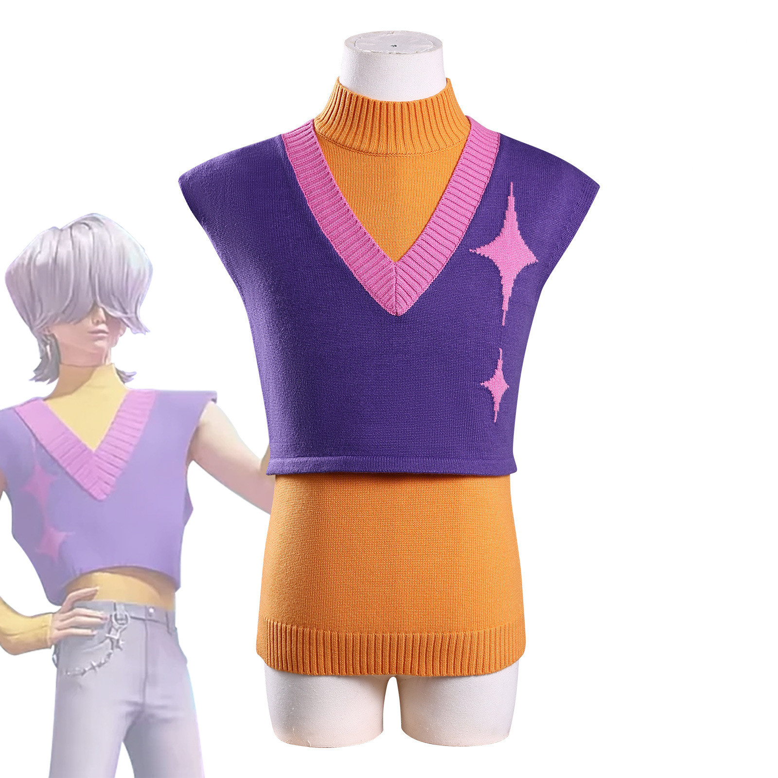 K-Pop Demon Hunters Saja Boys Mystery Costume - Orange Purple Shirt Vest Sweater Saja Boys Mystery Cosplay