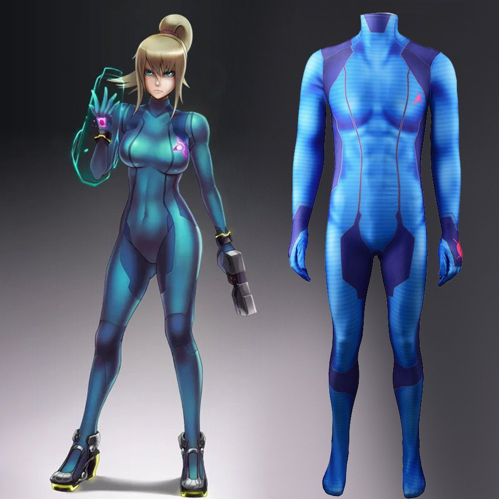 Metroid: Zero Mission Samus Aran Costume - Blue Bodysuit Samus Aran Cosplay