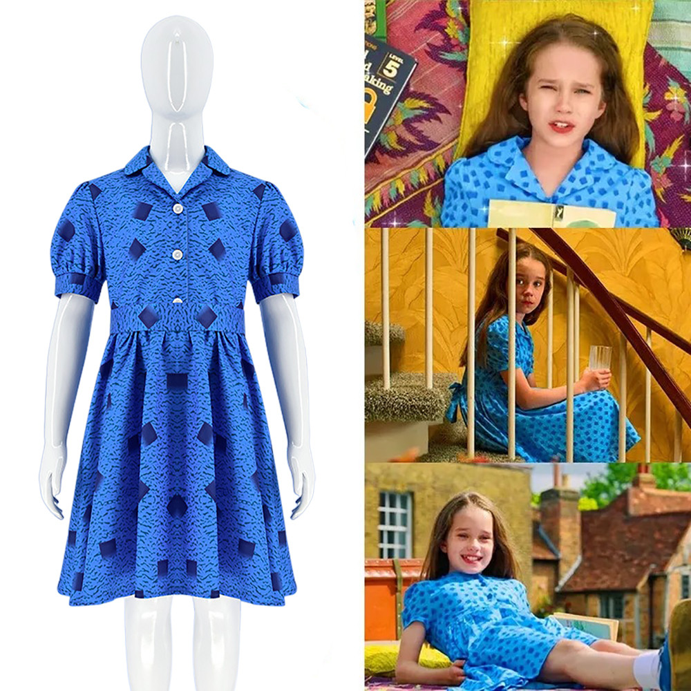 Matilda The Musical Matilda Wormwood Costume - Blue Dress Matilda Wormwood Cosplay