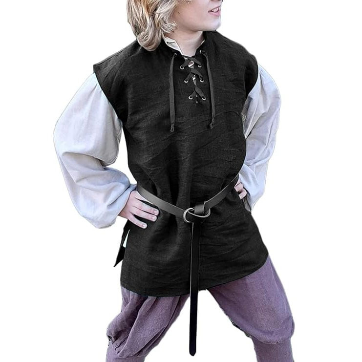 Kids Medieval Renaissance Pirate Costume - Black Sleeveless Tunic Pirate Cosplay