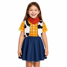 Girls Toy Story Woody Deluxe Costume - Shirt Vest Skirt Shawl Set Woody Cosplay