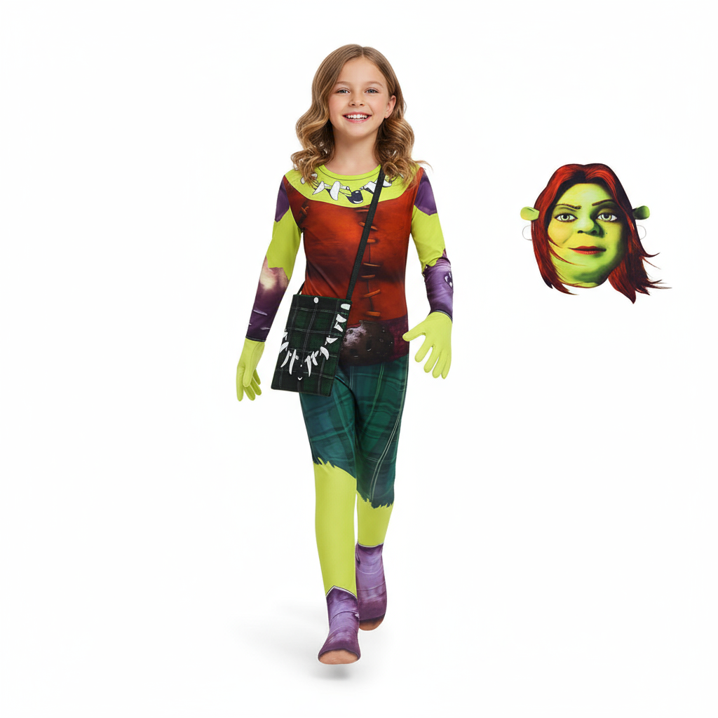 Girls Shrek Princess Fiona Ogre Costume - Bodysuit Mask Princess Fiona Cosplay