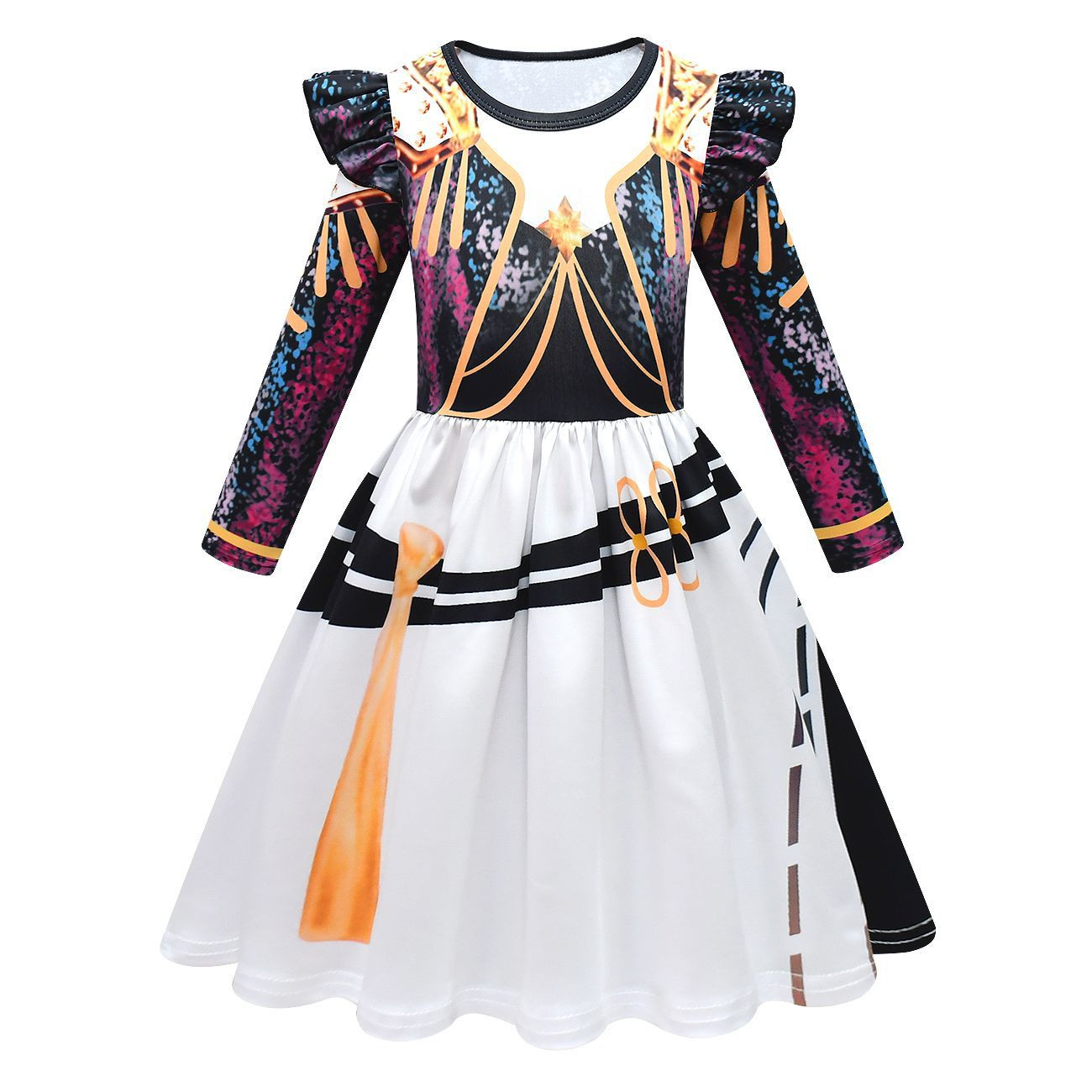 Girls K-Pop Demon Hunters Mira Costume - Black White Gold Long Sleeved Mini Dress Stage Outfit Mira Cosplay
