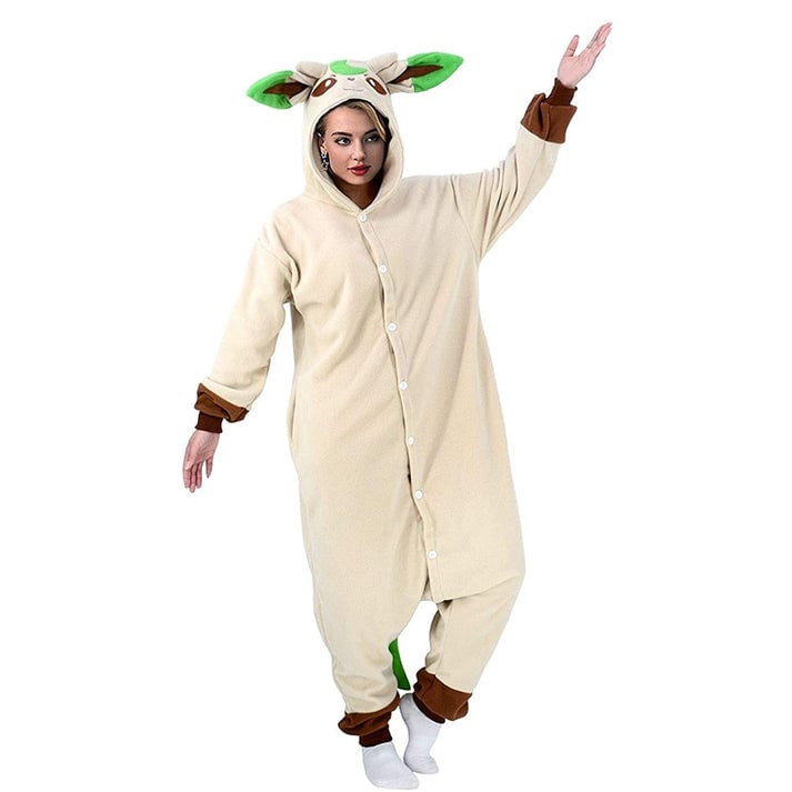 Pokemon Leafeon Costume - Onesie Jumpsuit Leafeon Cosplay