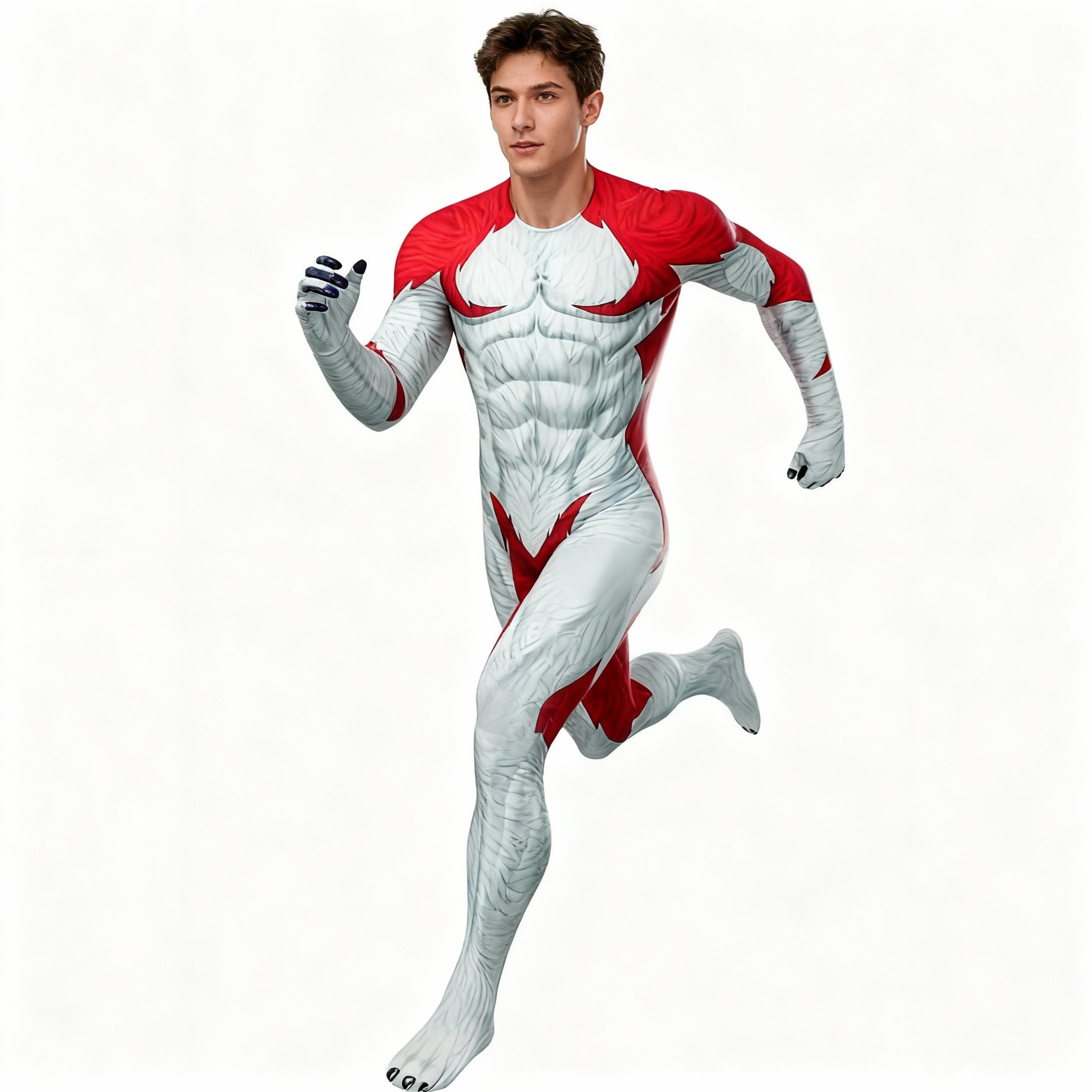 Toon Red Wolf Zentai Costume - Red White Muscle Bodysuit Toon Red Wolf Cosplay