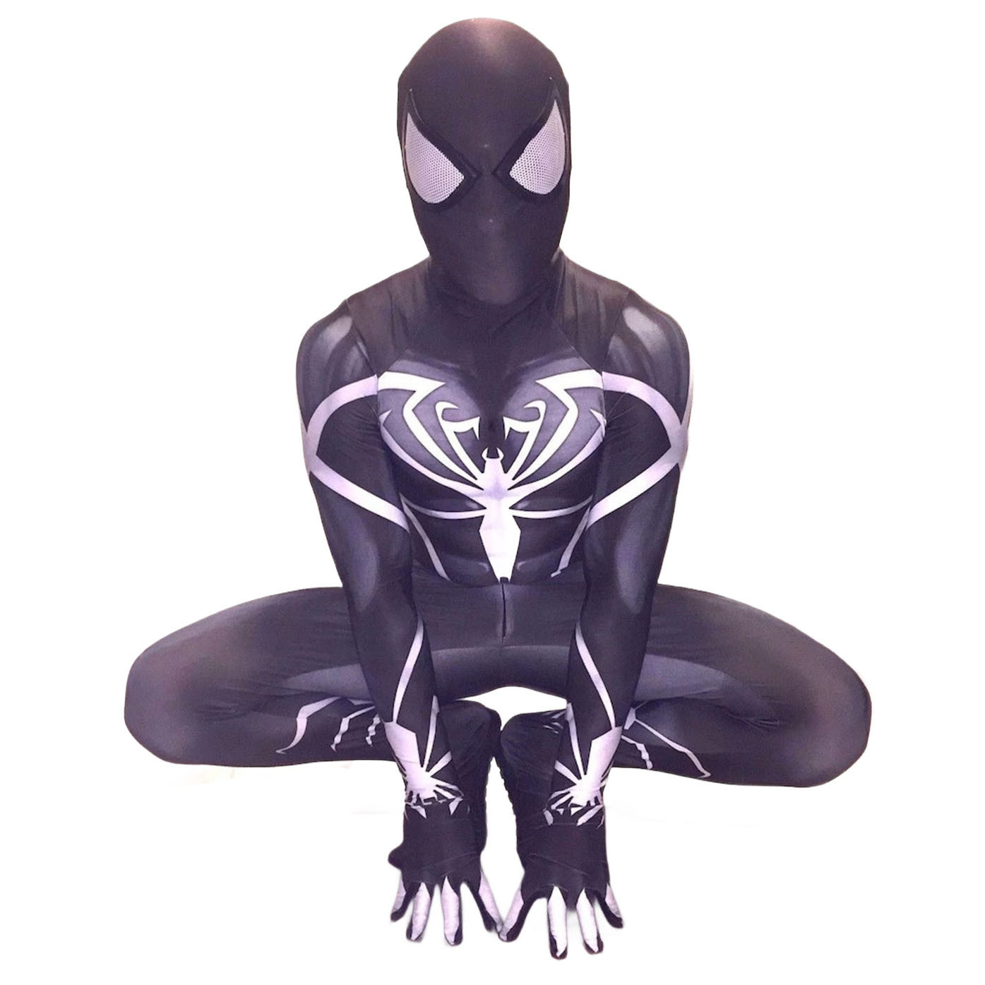 Spider-Man Ultimate Symbiote Venom Suit Costume - Black Bodysuit Mask Spider-Man Cosplay
