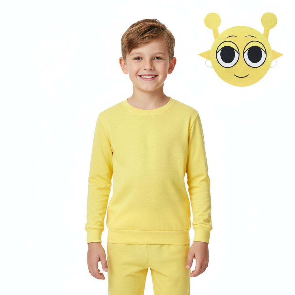 Kids Sprunki Incredibox Yellow Simon Costume - Sweater Pants Mask Set Yellow Sprunki Cosplay