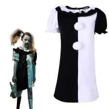 Girls Terrifier 2 The Little Pale Girl Costume - Bloody Black and White Dress The Little Pale Girl Cosplay