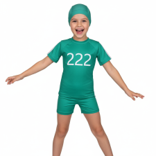 Kids Squid Game 222 Swimsuit Costume - Two Piece Green Swimsuit with Swimming Cap Squid Game Cosplay